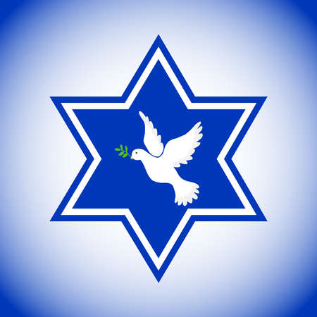 Star of David with the dove of peace, the symbol of Israel. Pigeon of the world with a green twig. Flat design, vector illustration, vector.のイラスト素材