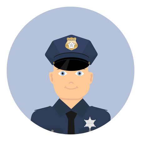 A policeman, a policeman with a cap and a token. Flat design, vector illustration, vector.