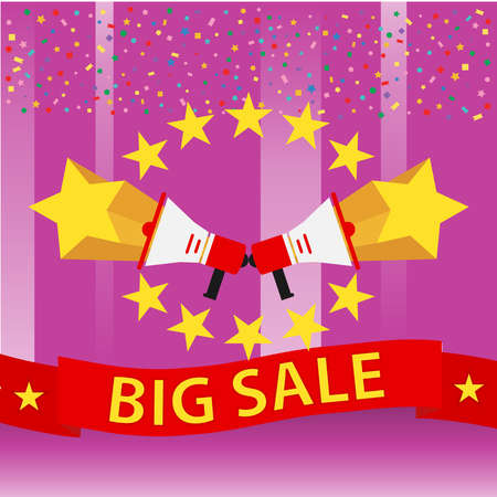 Banner with stars on a pink background big sale. Flat design, vector illustration, vector.のイラスト素材