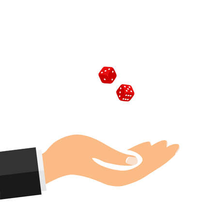 The hand tosses dice, to play dice. Flat design, vector illustration, vector.のイラスト素材