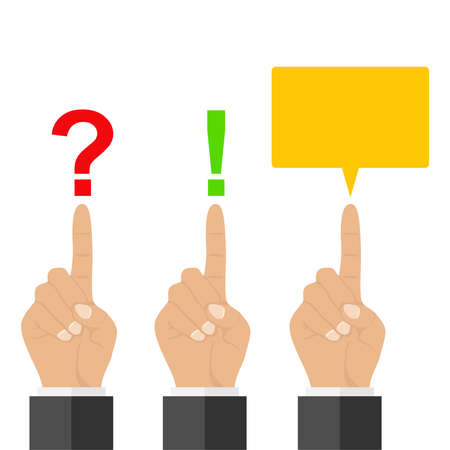 The index finger with a question mark, an index finger with an exclamation point. Flat design, vector illustration, vector.のイラスト素材