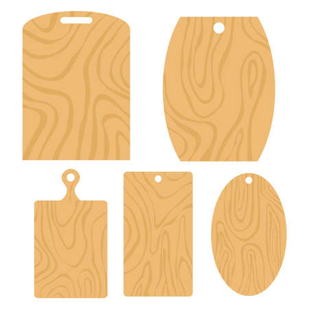 Cutting board, a set of kitchen boards for cutting. Flat design, vector illustration, vector.のイラスト素材