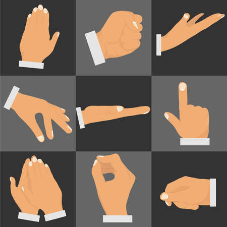 Gestures of the hands. Set of gestures with hands. Flat design, vector illustration.のイラスト素材
