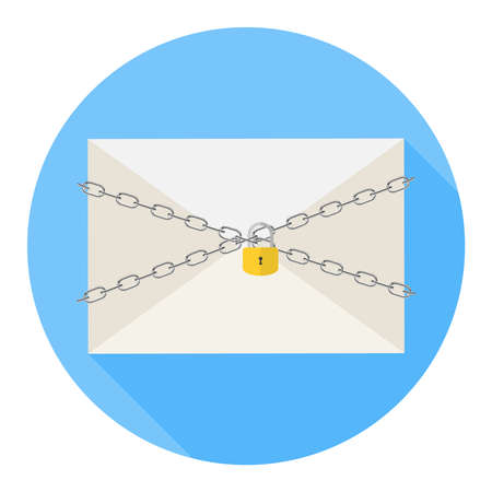 The letter is under protection. A chain with a lock protects the letter from opening. The concept of mail security. Flat design, vector illustration, vector.のイラスト素材