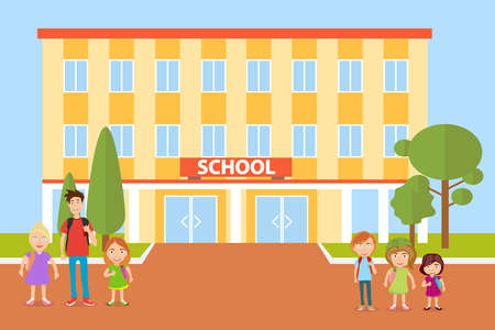 Vector of children go to school. Flat design, vector illustration.のイラスト素材