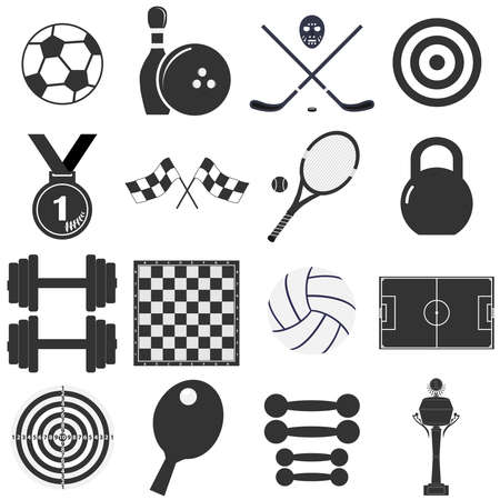 Isolated black and white sports object icons. Icons sports items. Flat design, vector illustration, vector.のイラスト素材