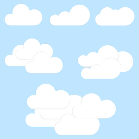 Clouds, set of realistic clouds on a blue background. Flat design, vector illustration, vector.のイラスト素材
