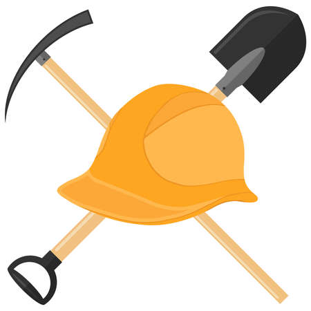 Helmet with a shovel and pickax. Icon helmets Miner.のイラスト素材