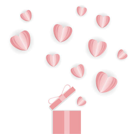 Pink paper hearts fly out of the gift box.のイラスト素材