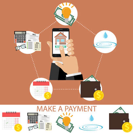 Payment for communal services. The concept of paying money. Payment of bills.のイラスト素材