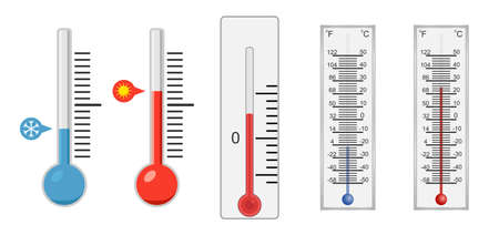 Thermometer, a set of thermometers for measuring temperature. Realistic thermometers. Flat design, vector illustrationのイラスト素材