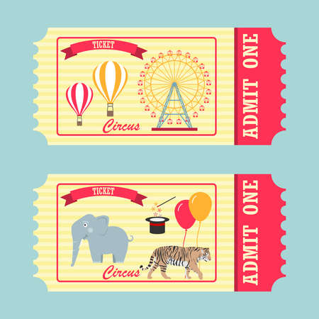 A ticket to the circus, a vintage ticket to the circus, the front and back of the ticket to the circus. Flat design, vector illustration, vector.のイラスト素材