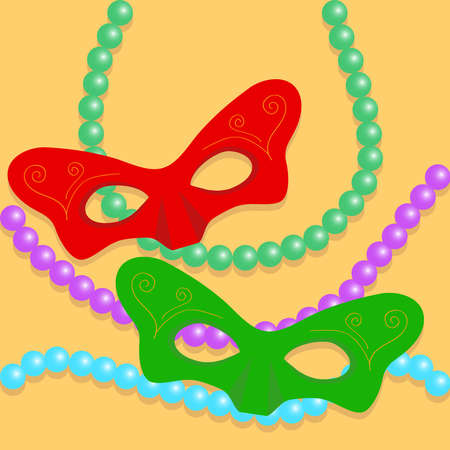 Masquerade masks, a set of masquerade masks with pearls. Masks for carnival. Flat design, vector illustration.のイラスト素材