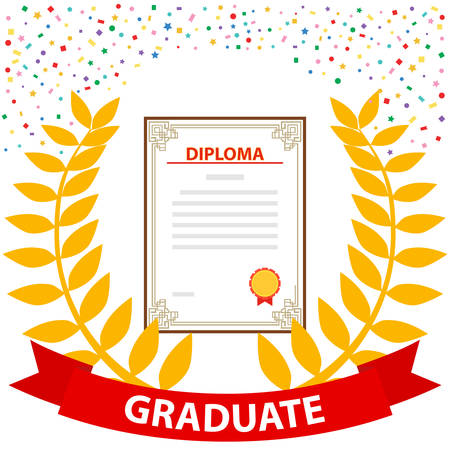 Diploma of the graduate with a laurel wreath. The concept of a graduate. Flat design, vector illustration, vector.のイラスト素材