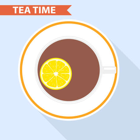 Cup of tea with lemon, a cup of tea on. Flat design, vector illustration.のイラスト素材