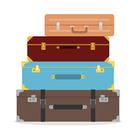 Suitcases, suitcases stacked on top of each other. Suitcase of the traveler. Flat design, vector illustration, vector.のイラスト素材