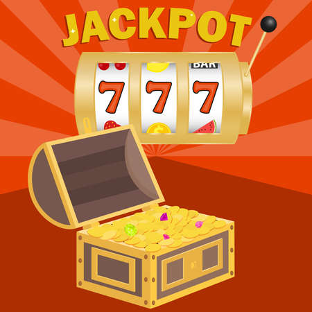 Jackpot, win the jackpot. Chest with gold coins to win in the jackpot. Flat design, vector...