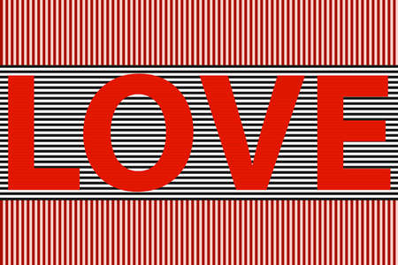 Banner love. The inscription love is red on the background of black stripes. Flat design, vector illustration, vector.のイラスト素材