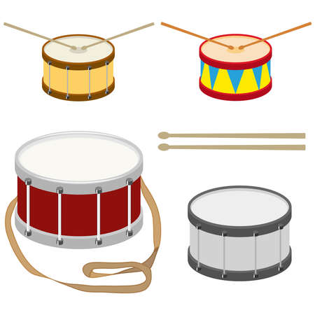 Drum, a set of realistic drums with drum sticks. Flat design, vector illustration, vector.のイラスト素材