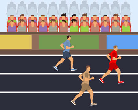 Running competition. Athletes run the distance. Athletes runners. Vector illustration.のイラスト素材