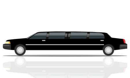 Black luxurious limousine vector illustration isolated on white background. limousines isolated on white. Premium people transportation.のイラスト素材