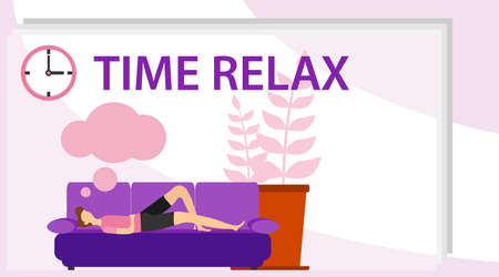 A man is resting on the sofa. Time relax. A man sleeps on the sofa and sees a dream. Flat design, vector illustration, vector.のイラスト素材