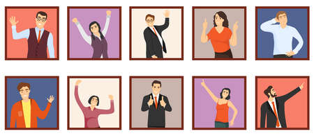 Portraits of people in different poses. Portraits of happy people. Vector illustration. Vector.