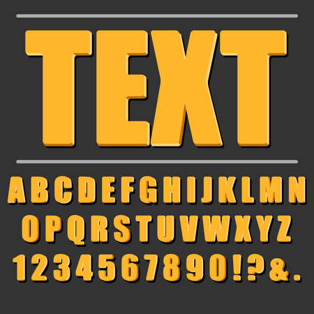 Realistic orange text on a black background with volume letters and shadow. Alphabet, text, font, letters. Vector illustration. Vector.のイラスト素材