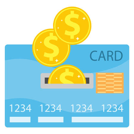 Credit card recharge. Gold coins replenish credit card. Vector illustration. Vector.のイラスト素材