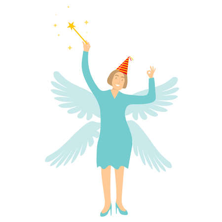 Magic Fairy. Fairytale fairy with wings and magic wand. Vector illustration. Vector.のイラスト素材