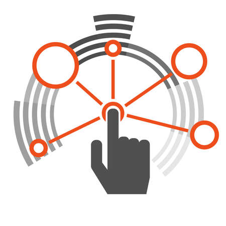 Interaction. The interaction icon in the form of circles. Hand finger presses the interaction button. Vector illustration. Vector.のイラスト素材