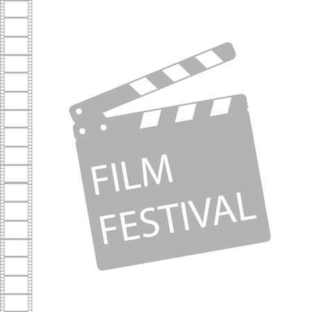 Film festival. Gray film production icon isolated on a white background with film strip. Vector illustration of a movie festival. Vector.のイラスト素材