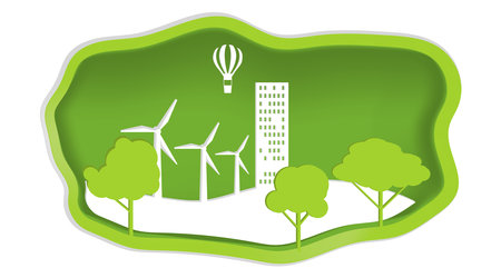 Nature and ecology, ecology conservation concept in paper design style. Vector illustration. Vector.のイラスト素材