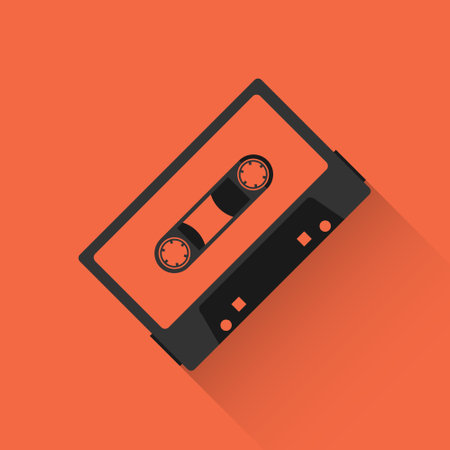 Audio cassette, audio cassette icon on red background with shadow. Vector illustration. Vector.のイラスト素材