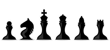 Chess pieces, silhouettes of chess pieces isolated on white background. Vector illustration. Vector.のイラスト素材