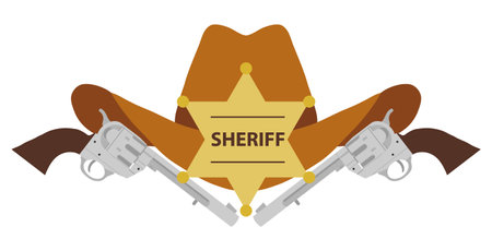Sheriff's hat. sheriff's hat with two revolvers isolated on white background. vector illustration. Vector.のイラスト素材