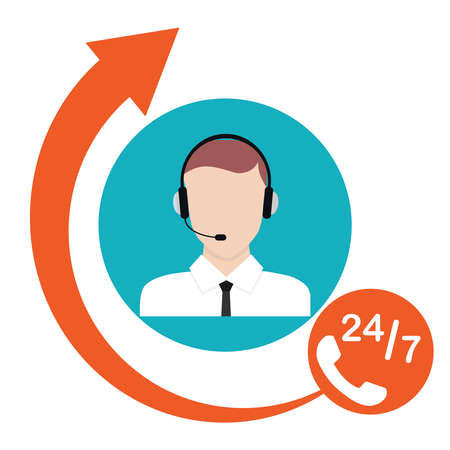 Call center, 24 hour call center operator icon. customer support. vector illustration. Vector.のイラスト素材