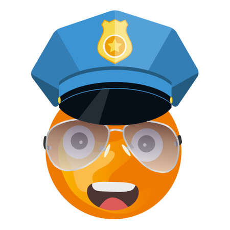 A funny orange in a policeman's cap. Funny emoticon in a police cap. vector illustration. Vector.のイラスト素材