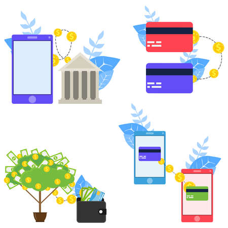 Banking, money transfers. Transfer of money between bank cards. vector illustration. Vector.のイラスト素材