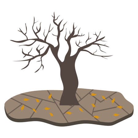 A withered tree with fallen flattery and cracked earth. water scarcity problem. vector illustration. Vector.のイラスト素材