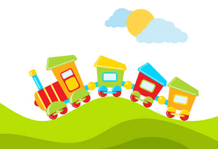 A toy train ride against the background of a natural landscape. vector illustration. Vector.のイラスト素材