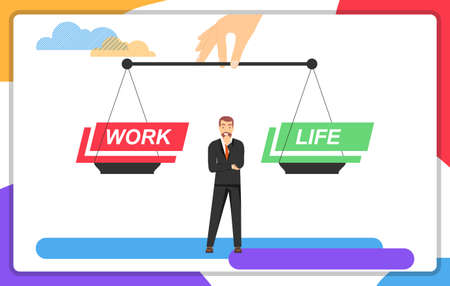 Career or personal life. A man is faced with a choice of career or personal life. vector illustration. Vector.のイラスト素材
