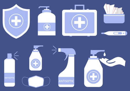 Antiseptics, a set of antiseptics for hands and body. vector illustration. Vector.のイラスト素材