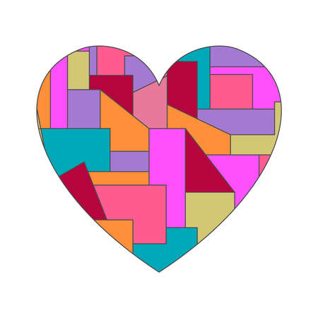 Abstract heart cut into geometric shapes with strokes. Abstract multicolored heart isolated on white background. vector illustration. Vector.のイラスト素材