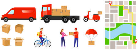 Goods delivery, a large set of goods delivery elements. vector illustration. Vector.のイラスト素材