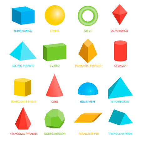 Geometric shapes, multicolored geometric shapes icons on a rose background. vector illustration. Vector.のイラスト素材