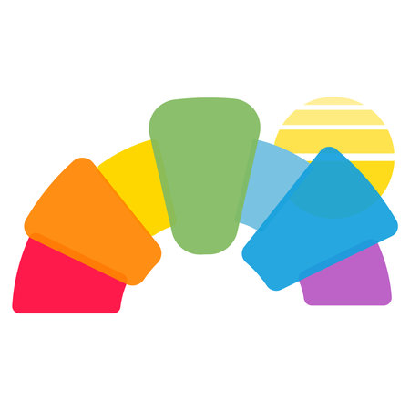 Rainbow, abstract, original designer rainbow with clouds and sun on a white background. Rainbow vector illustration.のイラスト素材