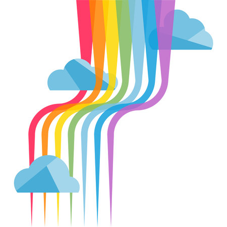 Rainbow, abstract, original designer rainbow with clouds and sun on a white background. Rainbow vector illustration.のイラスト素材