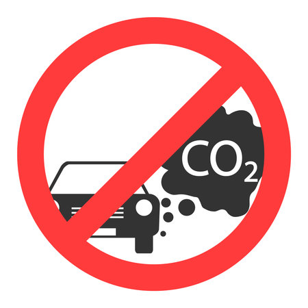No carbon dioxide emissions from cars, no CO2, sign prohibiting carbon dioxide emissions. Vector, designer illustration.のイラスト素材