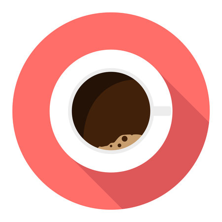 Cup of coffee, coffee cup icon with foam isolated on red background with shadow. Vector, designer illustration. Vector.のイラスト素材